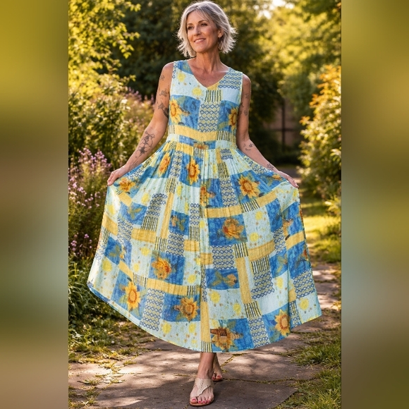 Bila Dresses & Skirts - Colorful Boho Flowy Gauze  Maxi Oversize Dress.Pit To Pit 23"